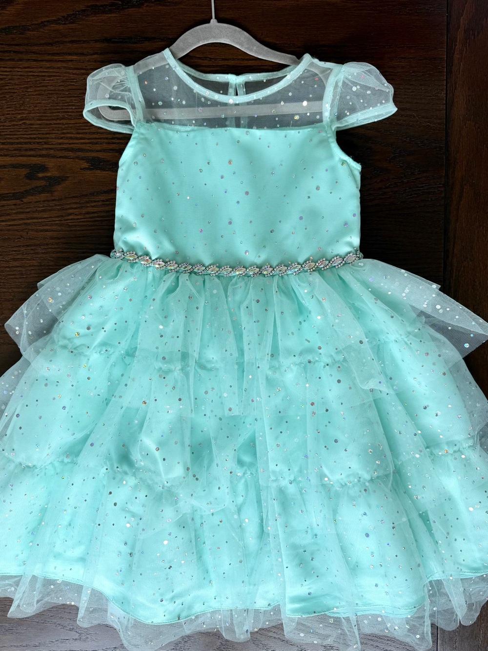 Rare Editions Sequin Embellished Metallic Foil Dot Tiered Mesh Dress - Mint